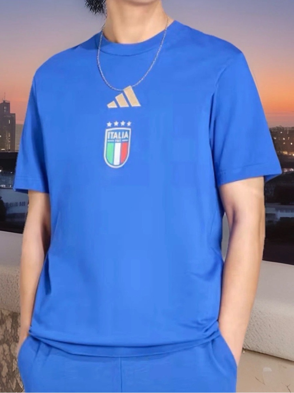 Adidas Italy Soccer Team Men’s DNA Graphic T-shirt Blue Size L, S New